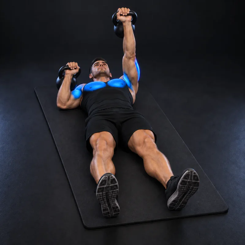 Press de Suelo Alterno con Kettlebells: posición final