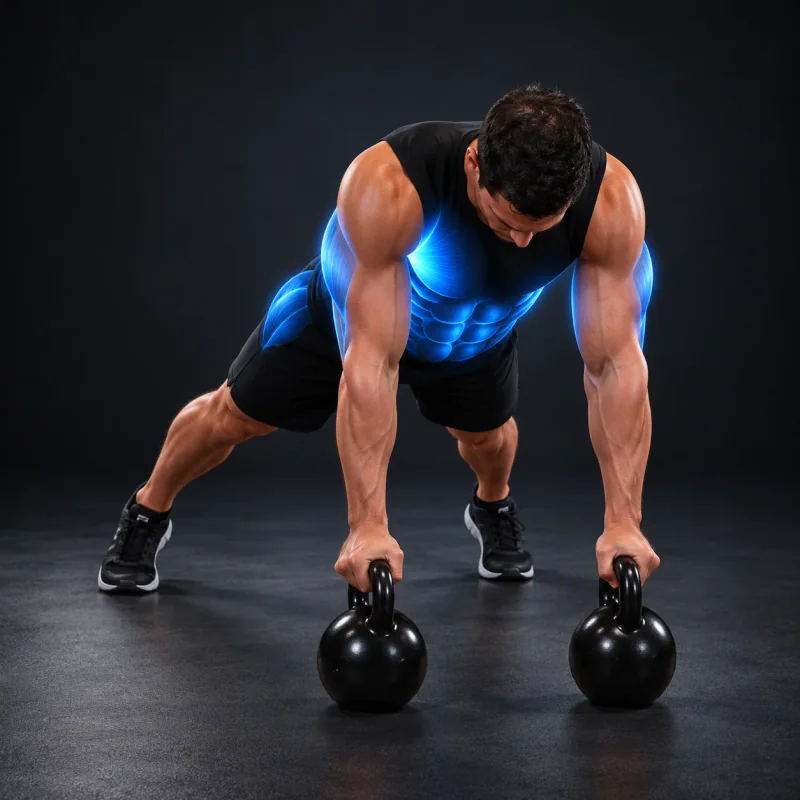 Remo Renegado Alterno con Kettlebells