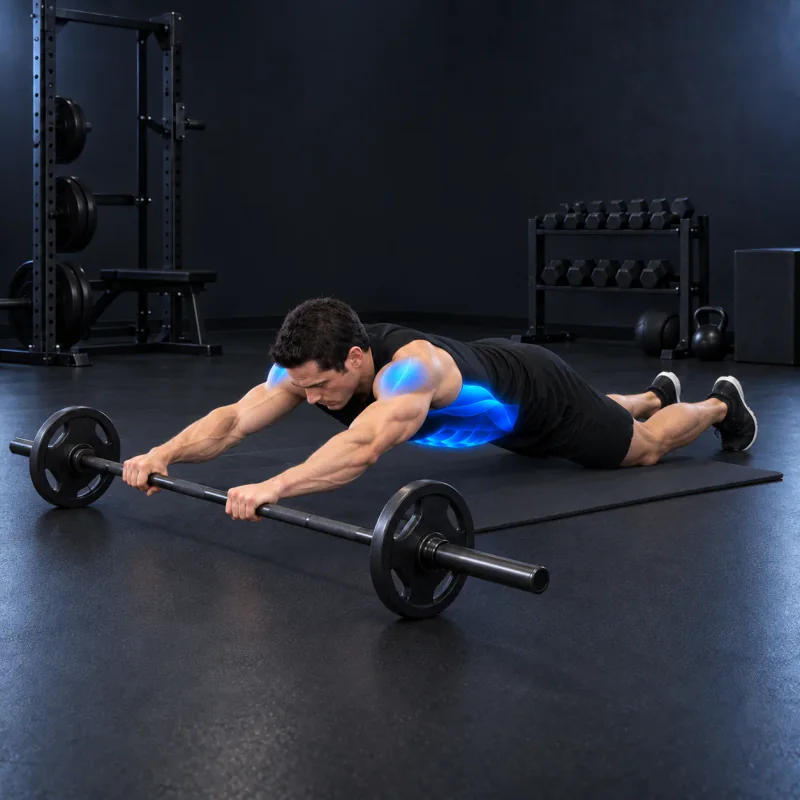 Rollout Abdominal con Barra de Rodillas: posición final