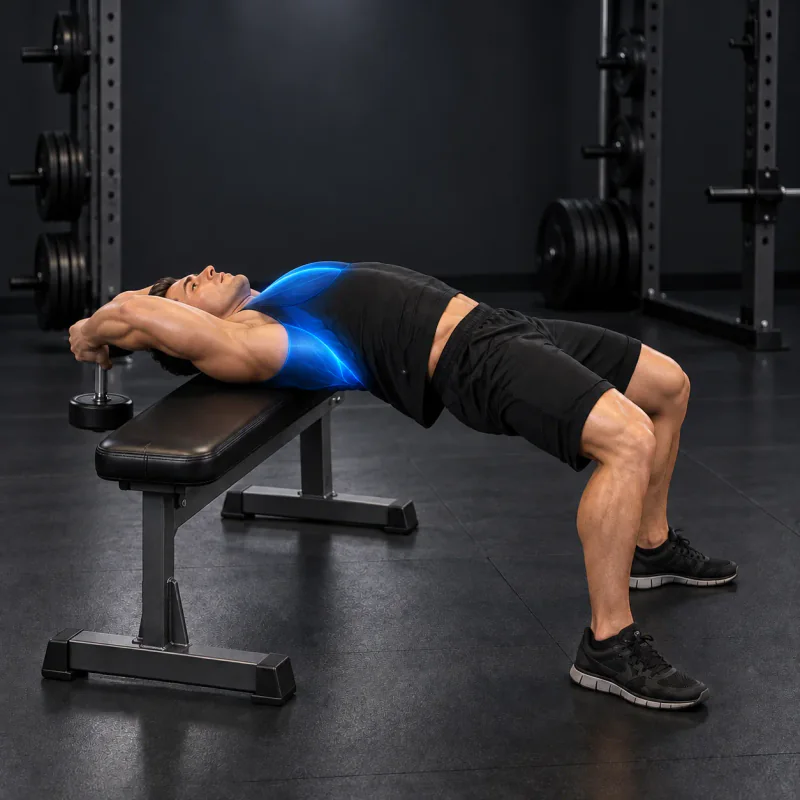 Pullover con Mancuerna y Brazos Flexionados: posición final
