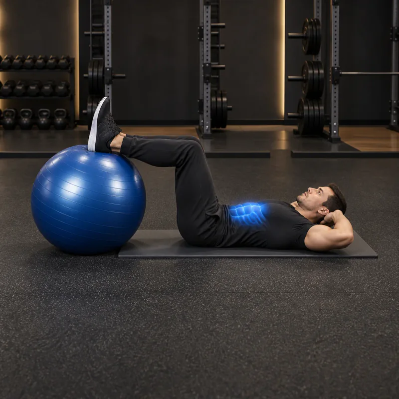 Encogimiento Abdominal con Piernas en Fitball