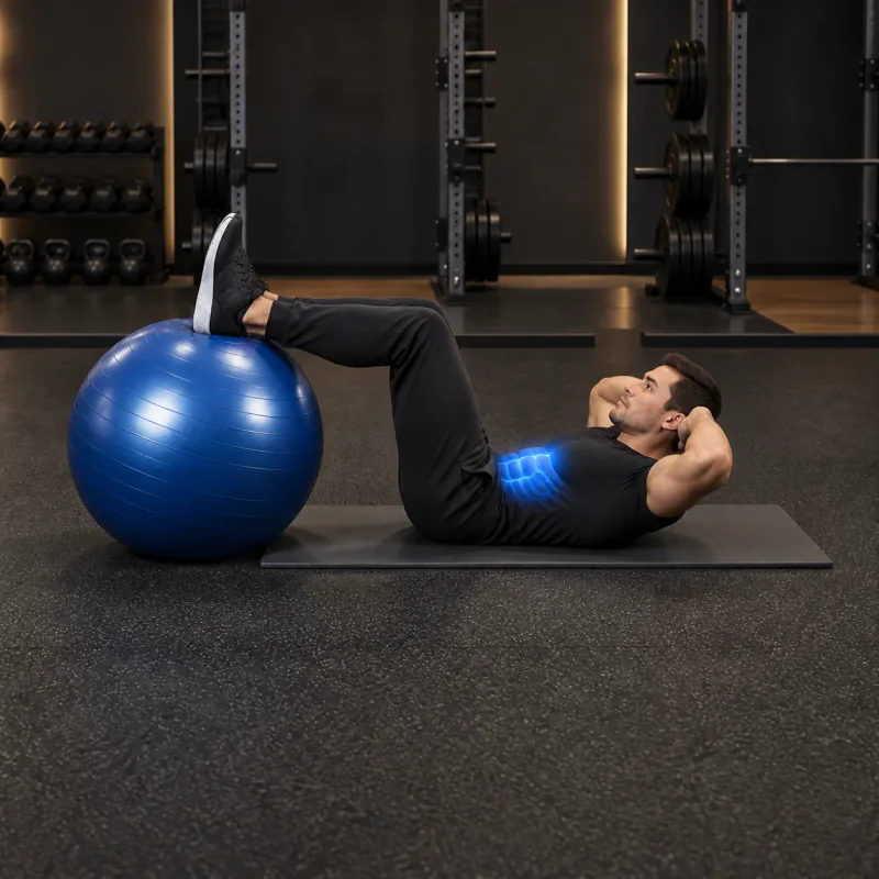 Encogimiento Abdominal con Piernas en Fitball: posición final