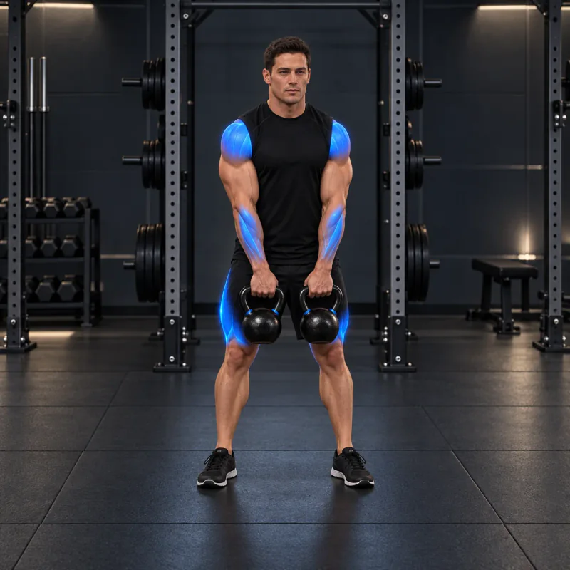 Cargada Colgante Alterna con Doble Kettlebell