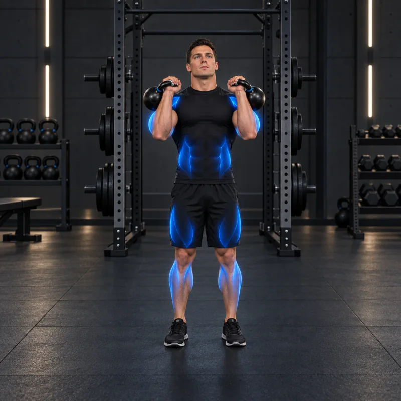 Envión con Doble Kettlebell: posición inicial