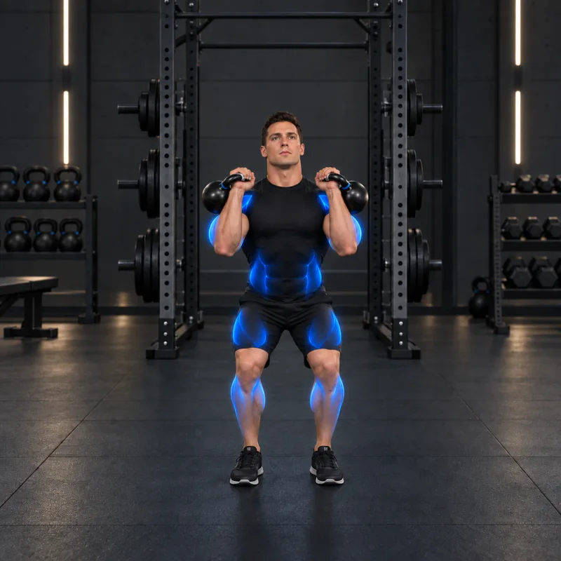 Envión con Doble Kettlebell: posición final