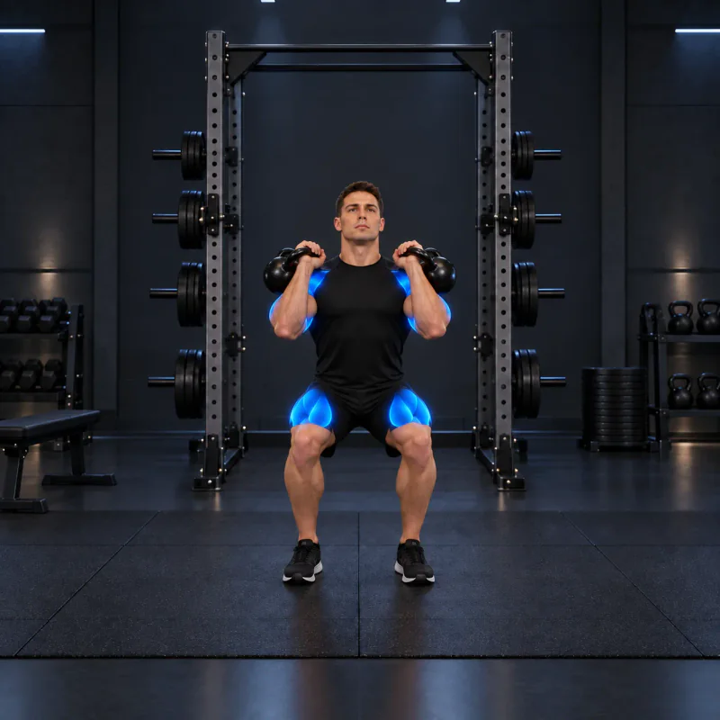 Push Press con Doble Kettlebell: posición final