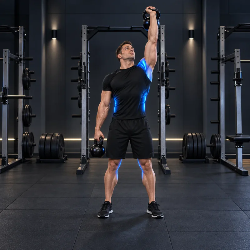 Molinillo con Doble Kettlebell: posición inicial