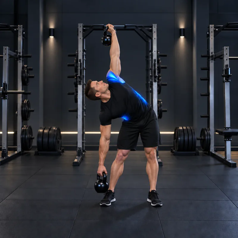 Molinillo con Doble Kettlebell: posición final