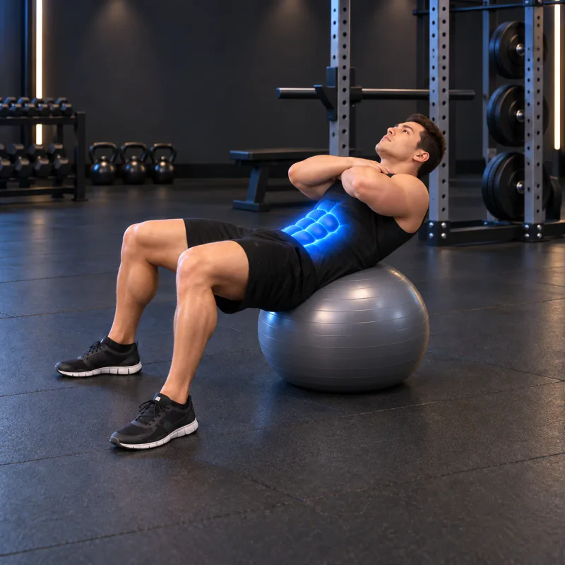 Encogimiento Abdominal en Fitball: posición final