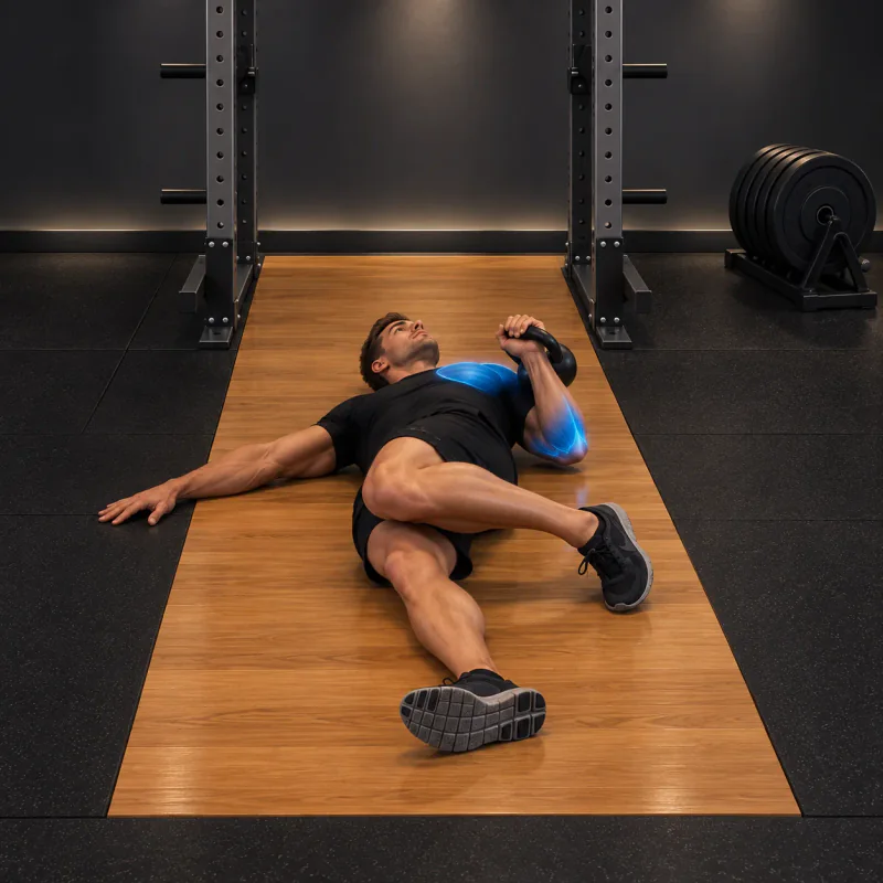 Press de Suelo a un Brazo con Kettlebell (Rango Extendido)