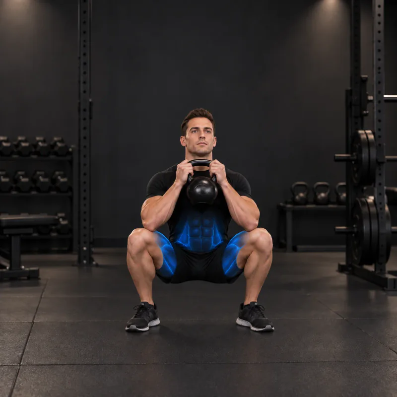 Sentadilla Goblet con Kettlebell: posición final