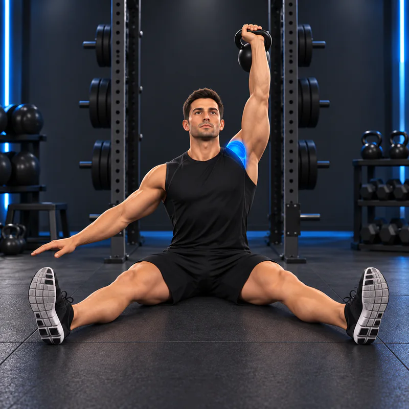 Press Sentado con Kettlebell: posición final