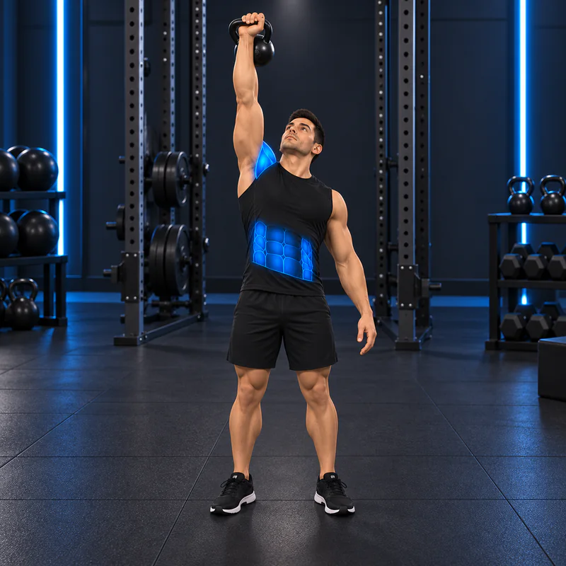 Levantamiento Turco con Kettlebell (Estilo Zancada): posición final