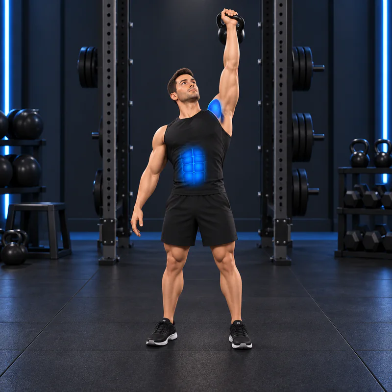 Levantamiento Turco con Kettlebell (Estilo Sentadilla): posición final
