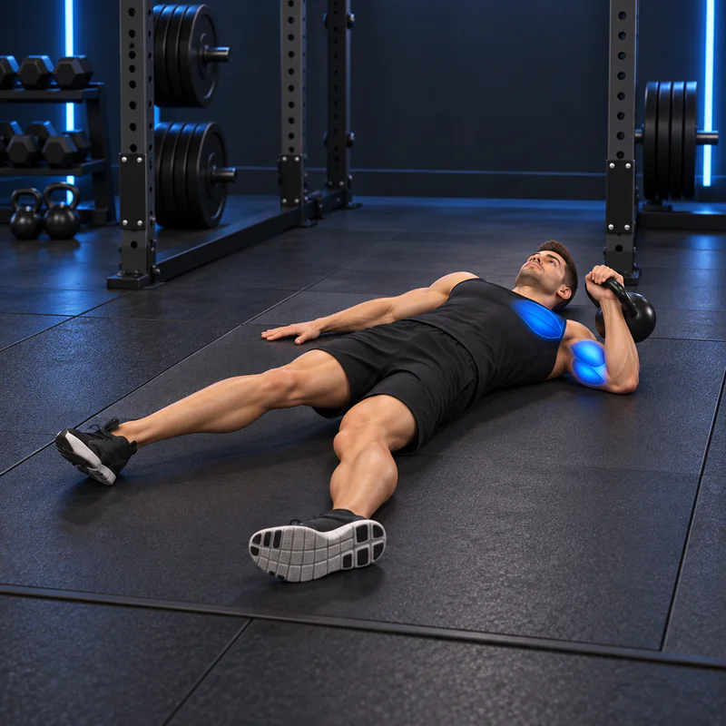 Press en el Suelo con Pierna Cruzada con Kettlebell