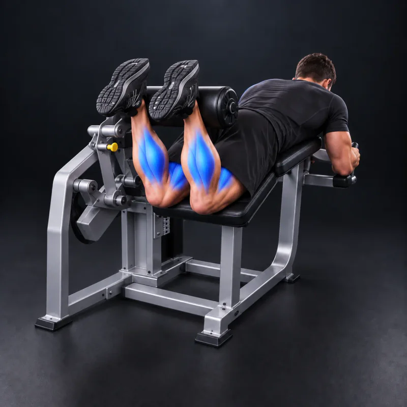 Curl Femoral Tumbado en Máquina: posición final