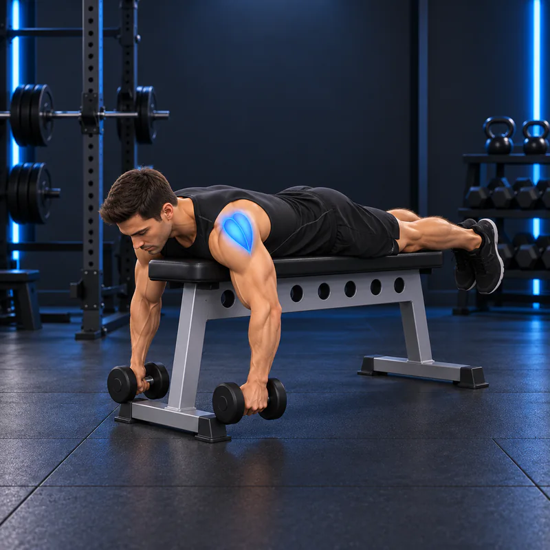 Elevación Posterior de Hombro Tumbado con Mancuernas
