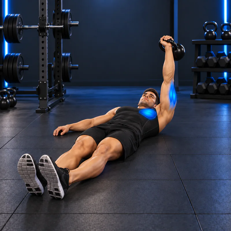 Press en el Suelo a un Brazo con Kettlebell: posición final