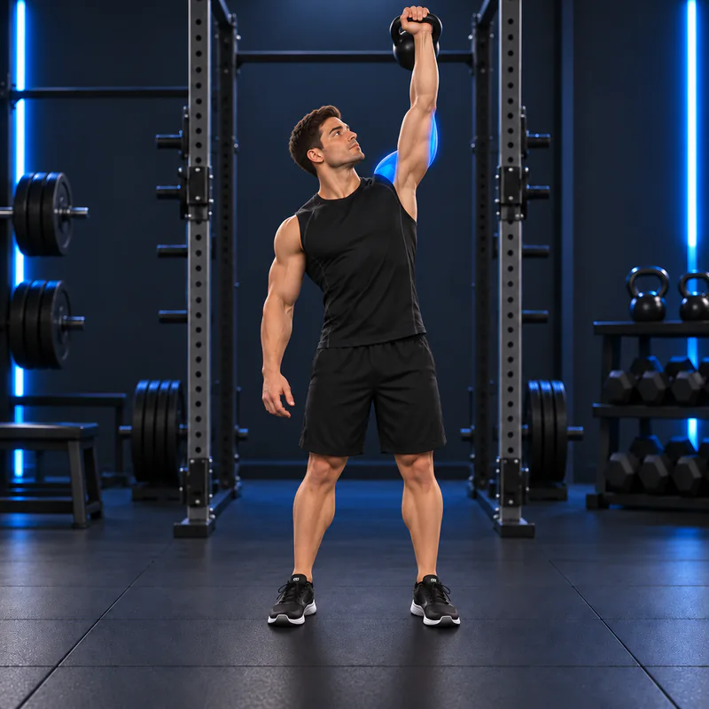 Press Militar Lateral a un Brazo con Kettlebell: posición final