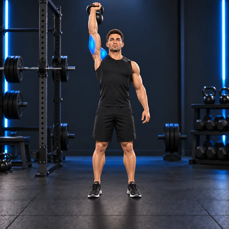 Para Press a un Brazo con Kettlebell: posición final