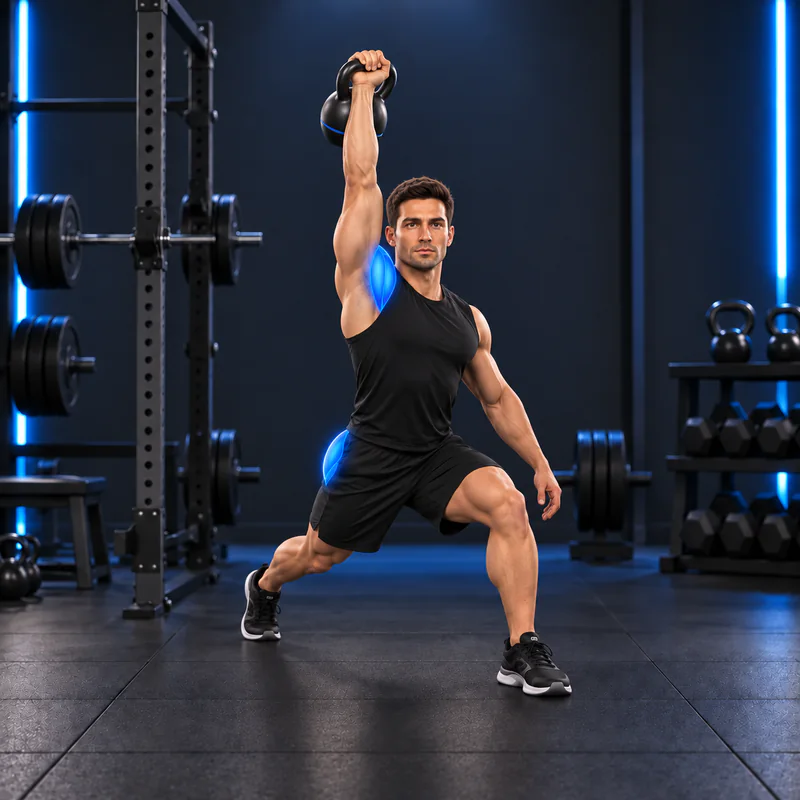 Split Snatch a un Brazo con Kettlebell: posición final