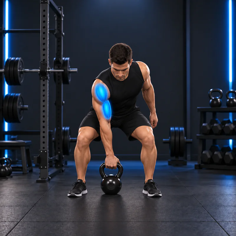 Clean a un Brazo con Palma Abierta con Kettlebell