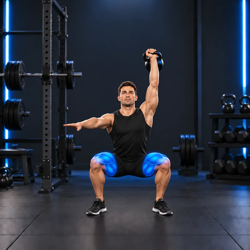 Sentadilla Overhead a un Brazo con Kettlebell: posición final
