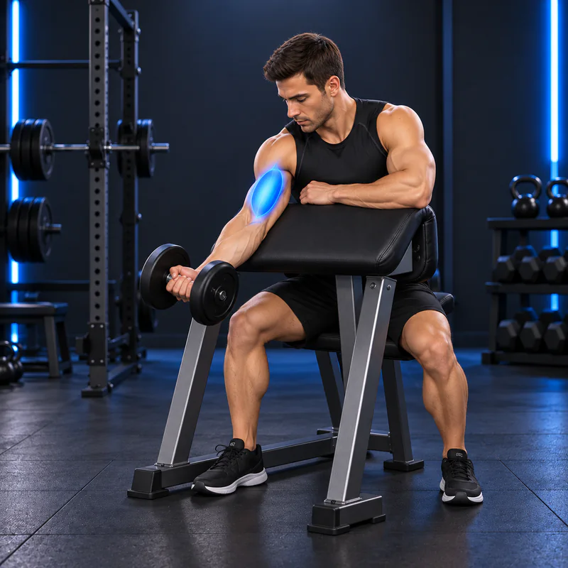 Curl Predicador a un Brazo con Mancuerna