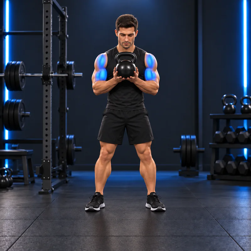 Clean con Palma Abierta con Kettlebell: posición final