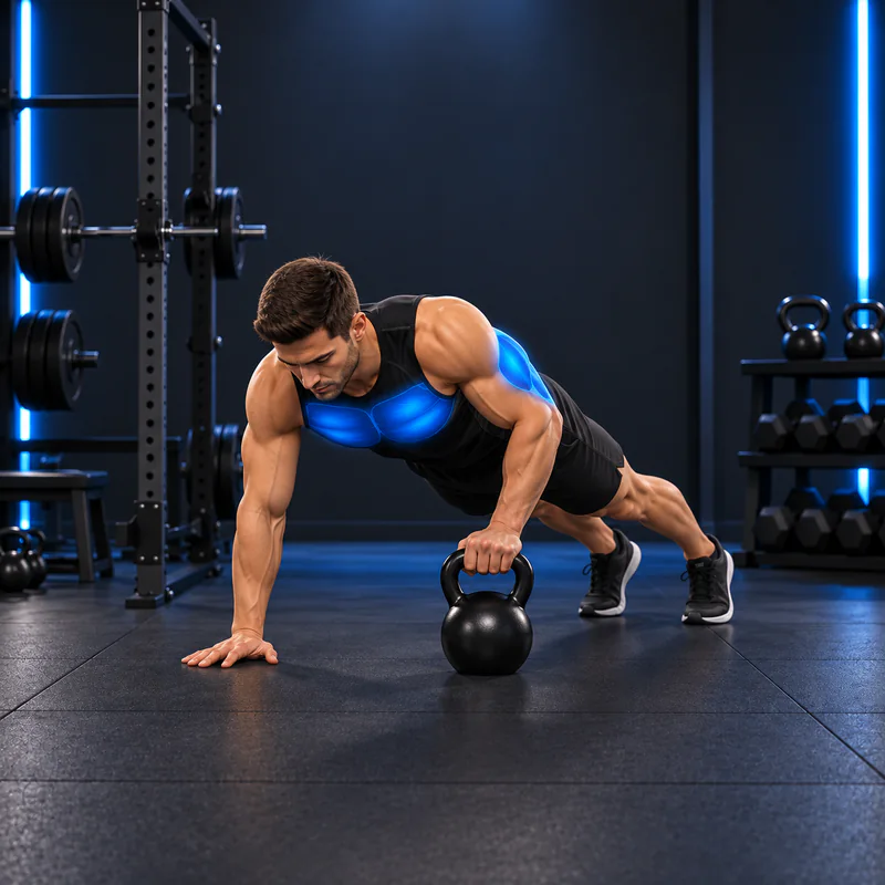 Flexiones pliométricas sobre kettlebells