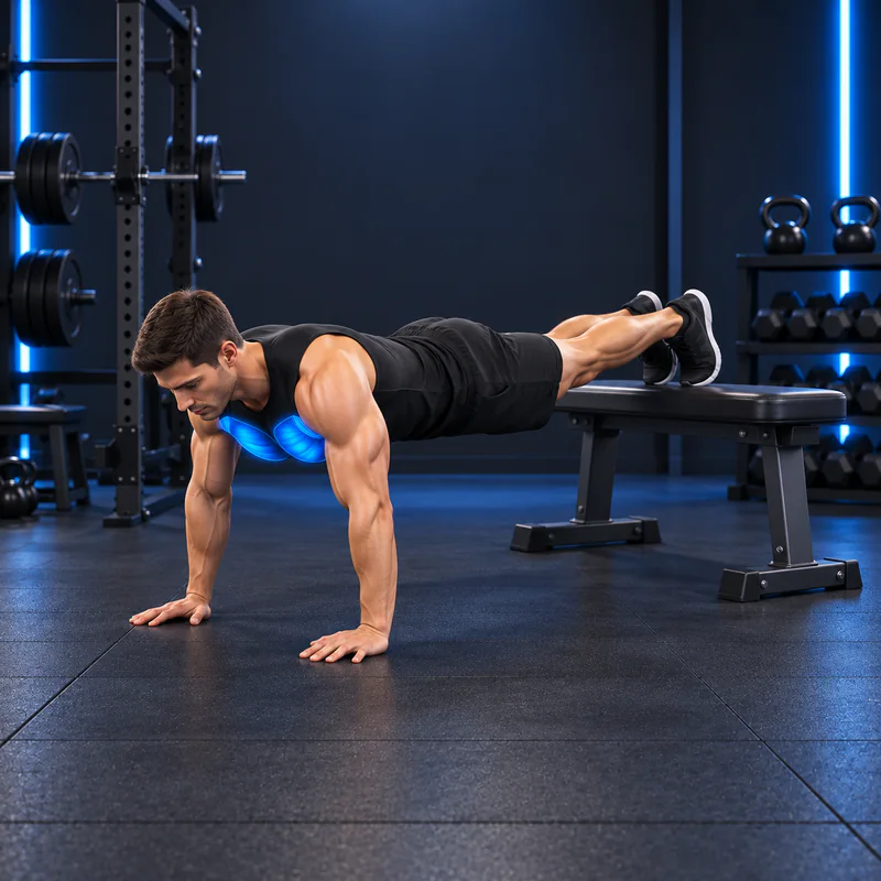 Flexiones con los pies elevados: posición inicial