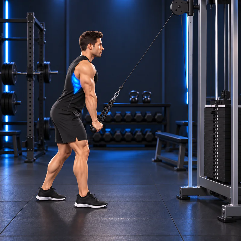 Pulldown con cuerda y brazo recto: posición final