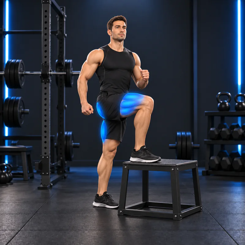 Subida al cajón con elevación de rodilla