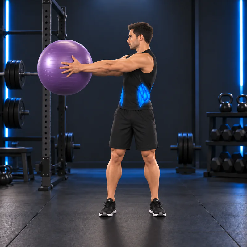 Rotación de Torso con Fitball: posición final