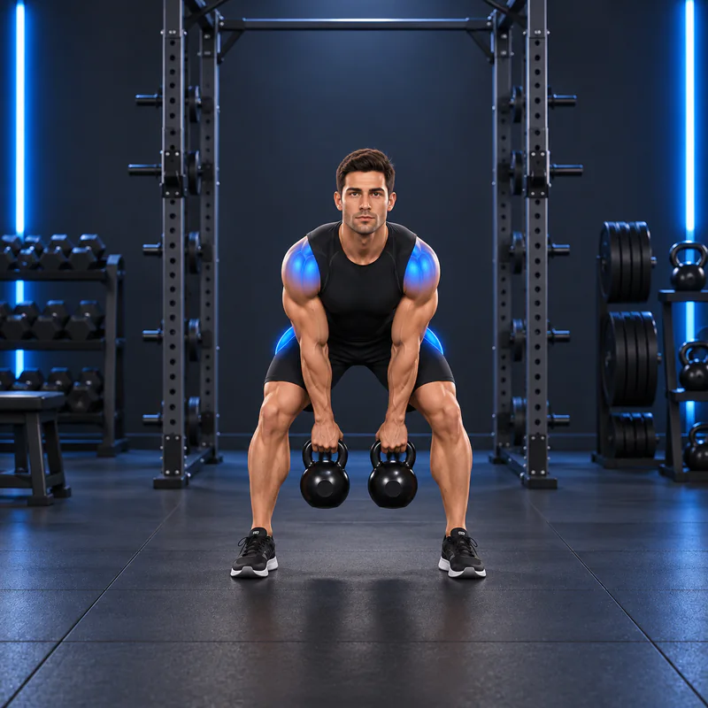 Cargada con Dos Kettlebells: posición inicial