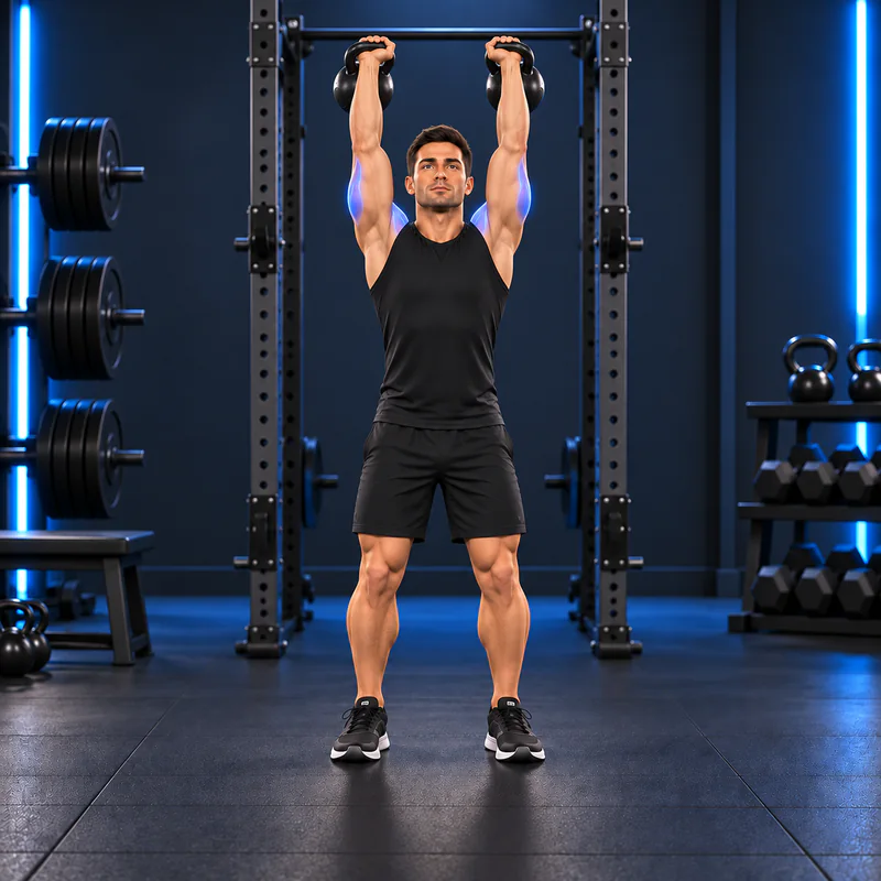 Envión con Dos Kettlebells: posición final