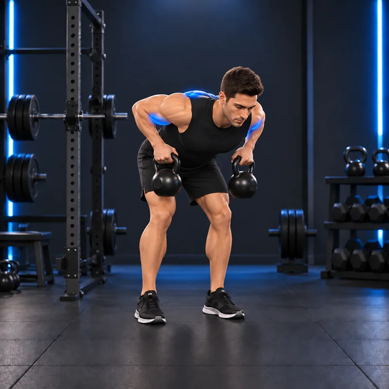 Remo con Dos Kettlebells: posición final
