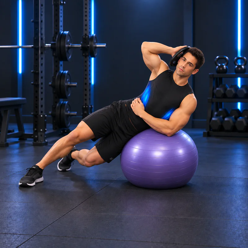 Flexión Lateral con Peso sobre Fitball: posición final